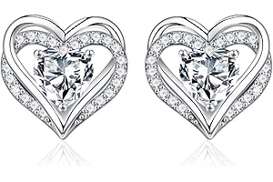 Iefil Mothers Day Gifts - 925 Sterling Silver Heart Stud Birthstone Earrings Anniversary Valentines Day Gifts for Her Jewelry Mothers Day Christmas Birthday Gifts for Women Teen Girls