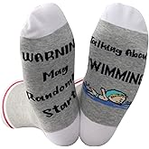 GJTIM 2 Pairs Swimming Lover Gift Warning May Randomly Start Talking About Swimming Funny Socks For Swimmer (Talking About Swimming)