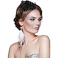 Aster 1920s Fascinator Mesh Veil Black Headband Bridal Wedding Tea Party Fascinator Veil for Woman Girl