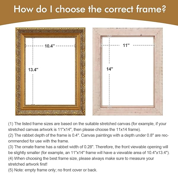 FOLKOR DIY SOLID WOOD FRAME FOR 20X24 CANVAS PAINTING, 2.4″ WIDE GOLD ORNATE, VERTICAL OR HORIZONTAL DISPLAY FOR HOME OFFICE WALL DECOR (EMPTY, NO PLEXIGLASS & BACKING BOARD)