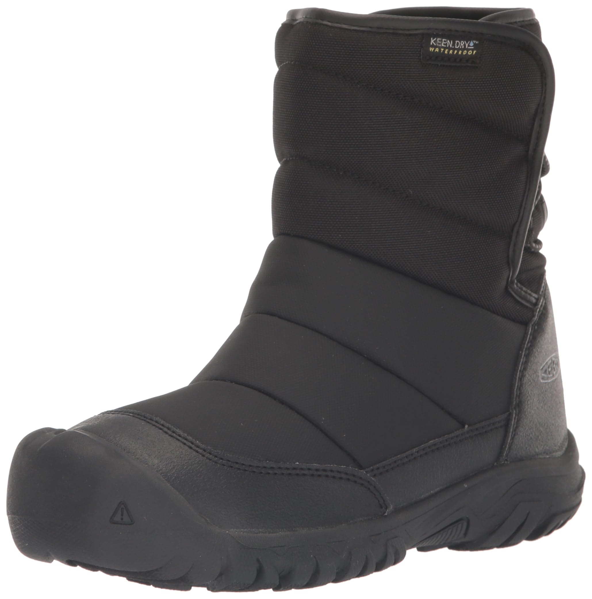 KEEN Puffrider Insulated Waterproof Durable Easy On Snow Boots, Black/Steel Grey, 6 US Unisex Big Kid