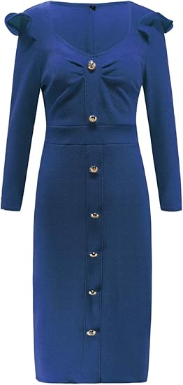 Romancly 女性の3 4スリーブvネックセクシーな派手なワンピースドレス Blue L ワンピース チュニック 通販 Amazon