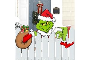 Auirre Christmas Fence Peeker Yard Garden Signs, Xmas Gifts Santa Hat Thief Body Tree Topper Ornaments Outdoor Patio Peeking Decor, Funny Holiday Indoor Home Christmas Tree Decorations