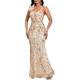 Cololura Women Sexy Elegant Sequin High Split Ruffled Hem Mermaid Party Cocktail Bodycon Formal Evening Gowns Maxi Dress