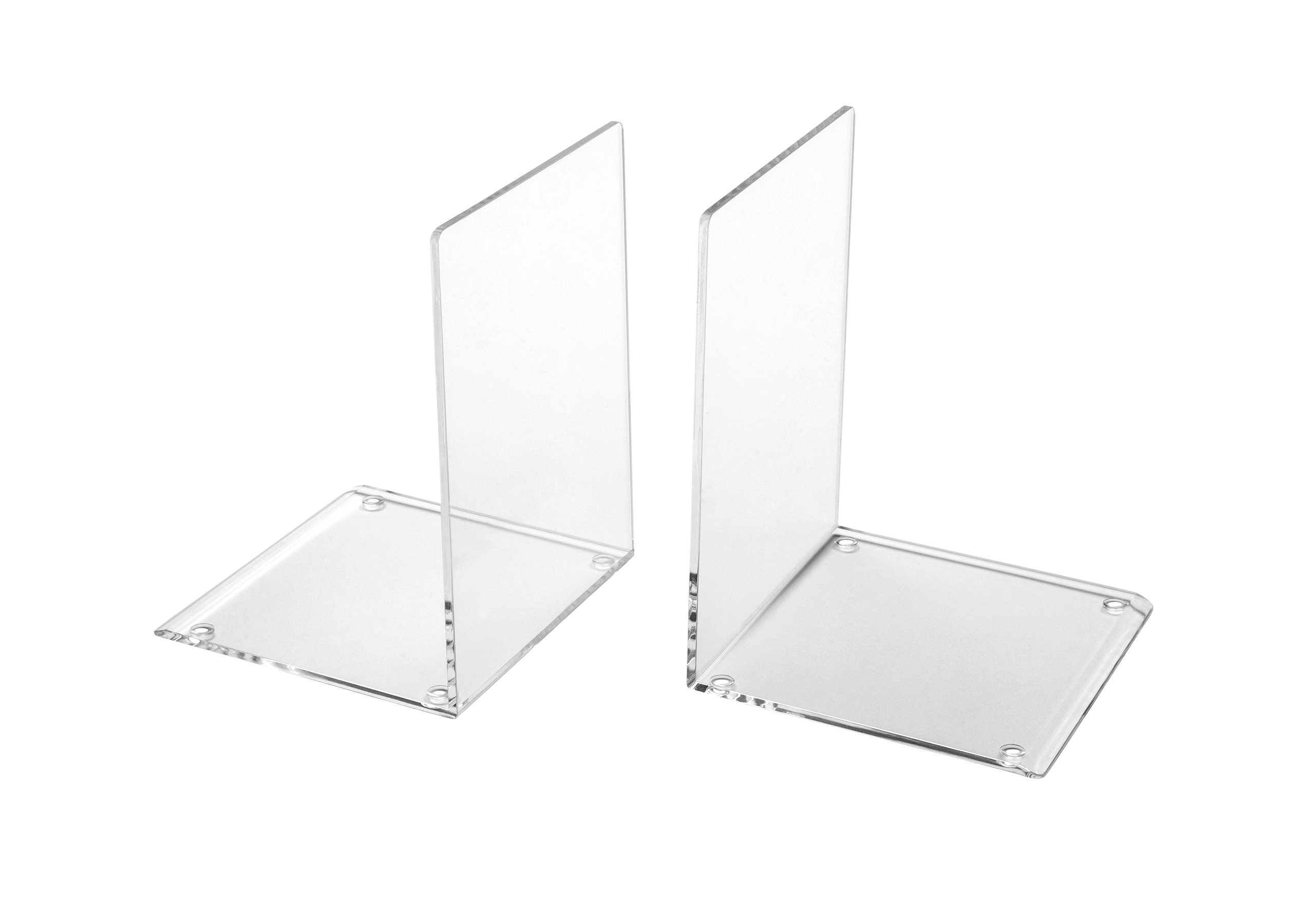 OSCO Acrylic Bookends with Clear Rubber Pads Non Slip, Stylish Acrylic Book Supports for Desk, Office, Shelf, Home, Modern Design, H17.2 x W12 x D12 cm, Clear, Medium, 2 Pieces โ image 1