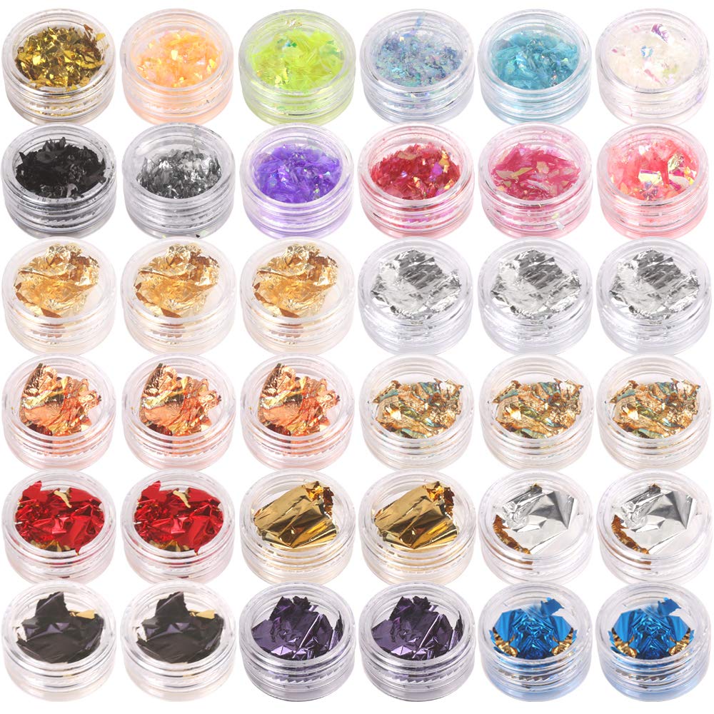 Teenitor 36 Boxes Nail Art Glitter Decorations Pailette Foil Sticker Candy Colors Flakes Nail Kit Sequins Manicure DIY Nail Art Kit Chips Supplies: Beauty