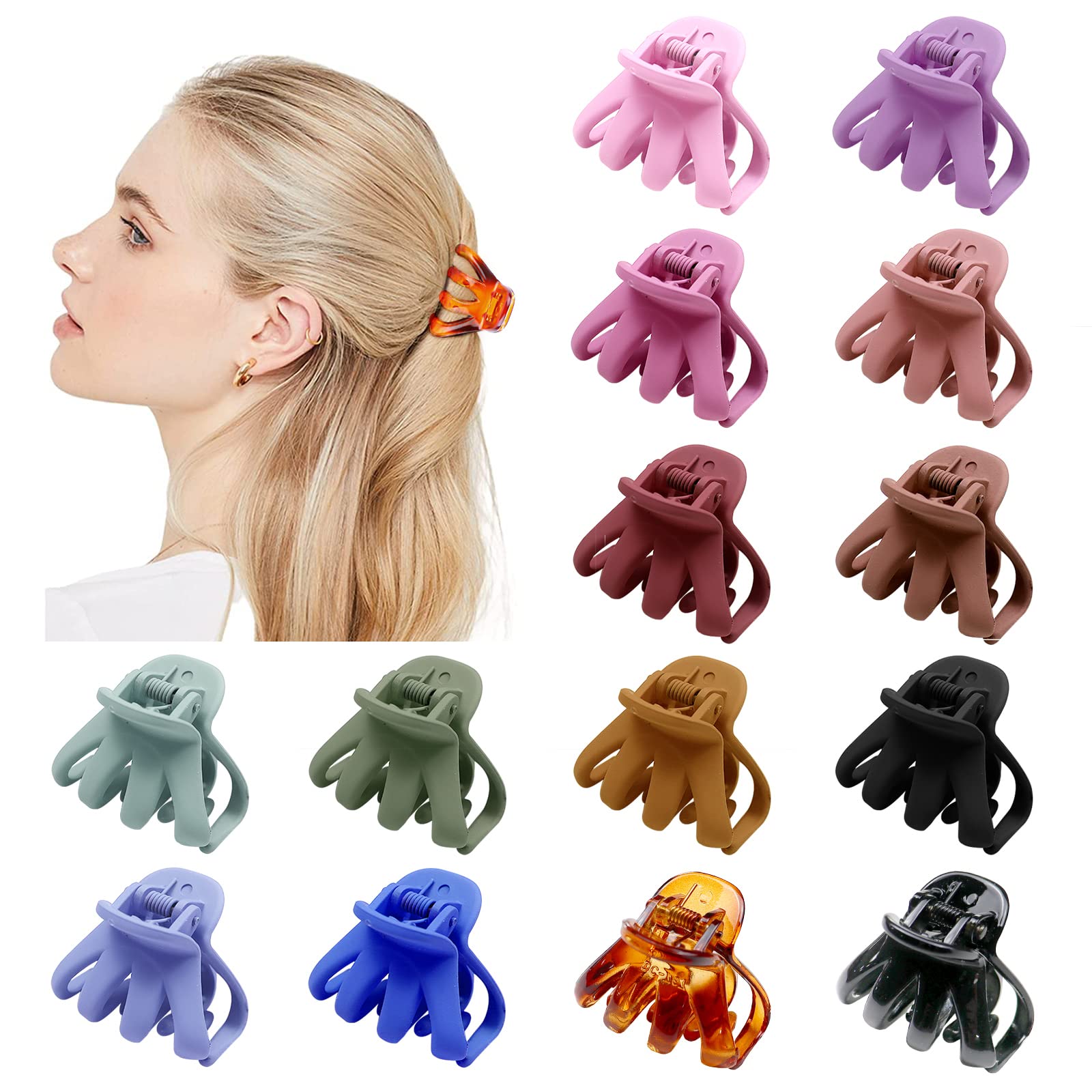 Kavya 14 Pcs Small Claw Clips Stylish Grip Octopus Mini Hair Clips for Fine Hair Plastic Non-Slip Hair Claw Clip Hairstyling Accessories for Women Girls(4CM Multicolor)