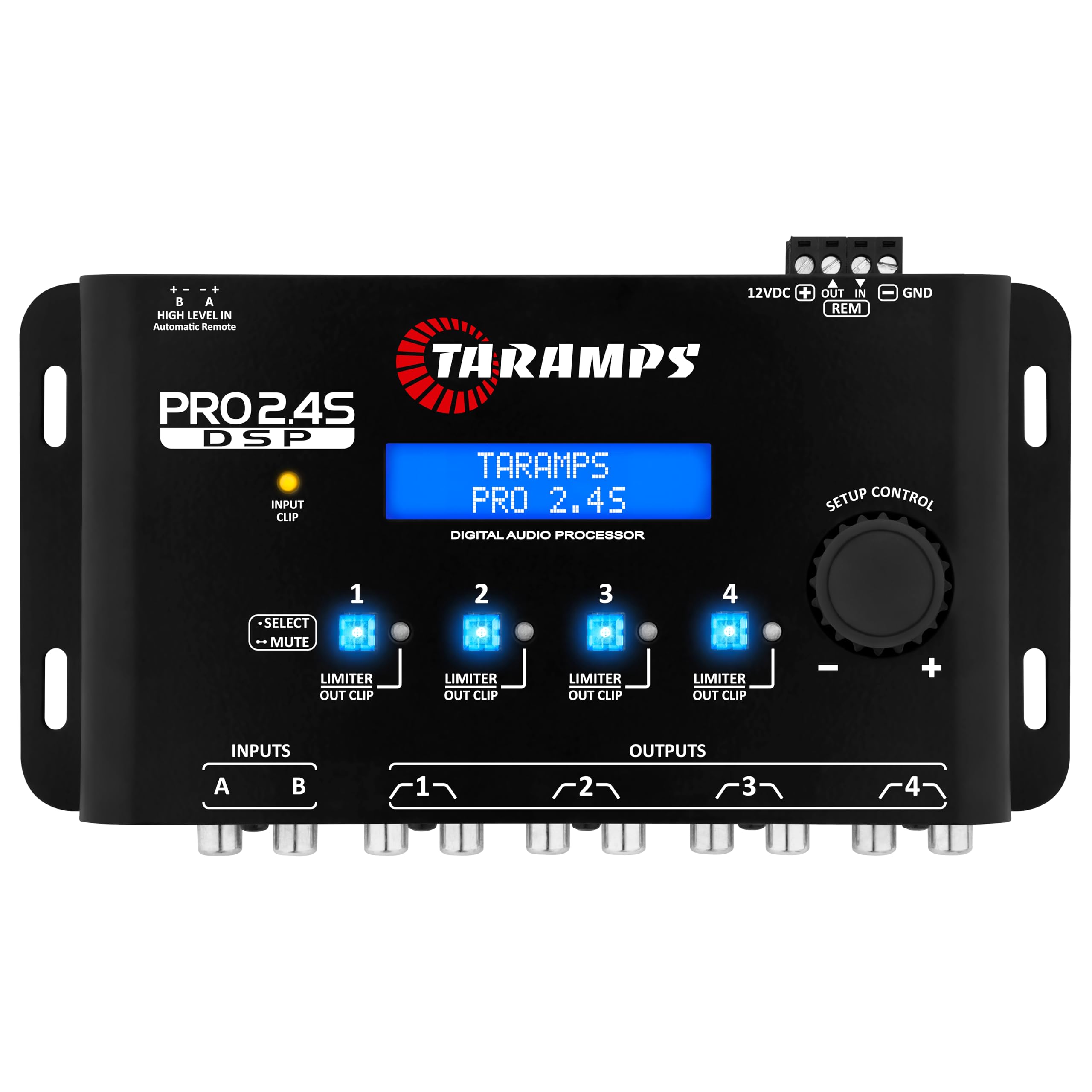 Taramp's Pro 2.4S DSP Crossover full Digital Signal Processor and Equalizer with sequencer 15-band Graphic Equalization 12 preset EQ 2-Channel in and 4-Channel Out Image