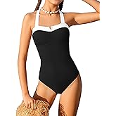 Shallmu Girls One Piece Swimsuits Color Block Dual Crossback Straps with Cover Up Skirt Girl's Swimwear 9-16Y