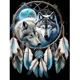 Pavemlo Wolf Diamond Painting Kit for Adults Beginners, Dreamcatcher 5D Full Drill Diamond Art Kit, DIY Round Gem Art Craft for Relaxation, Home Wall Decor Gift for Mom, 12x16 Inch