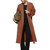 Womens Long Sleeve Maxi Cardigan Open Front Oversized Knitted Sweater Coat Casual Lapel Warm Overcoat with Pockets