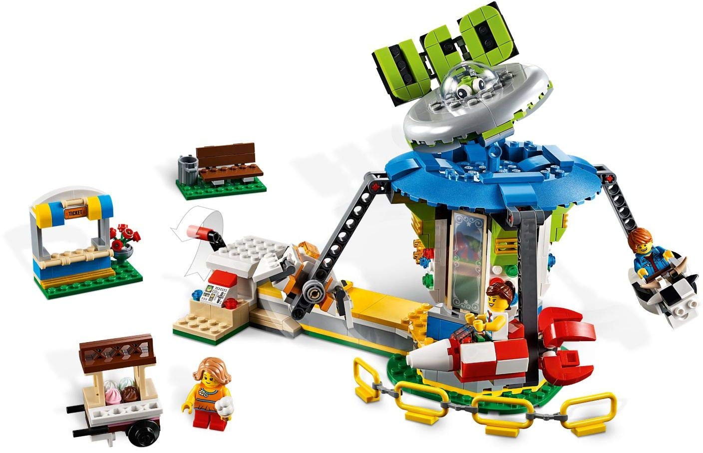 LEGO 31095 Creator 3in1 Fairground Carousel Set, Fair Fun Adventures, Space Themed Model