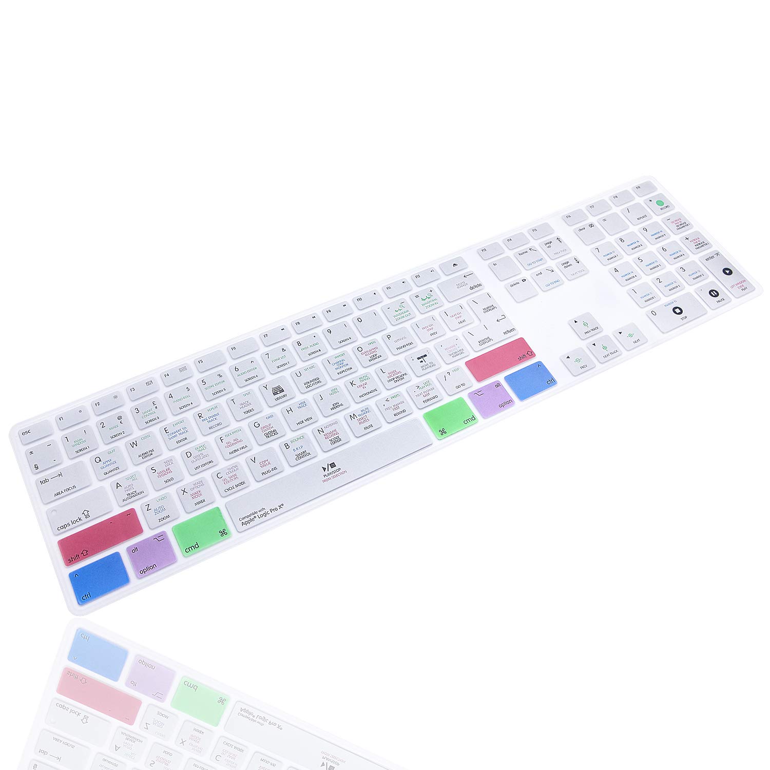 XHLWZR US/EU/UK Logic Pro X Shortcuts Hotkey Silicone Keyboard Cover Skin for IMac G6 MB110LL/B MB110LL/A A1243 Keyboard with Numeric Keypad NumberPad(USA and European Version)
