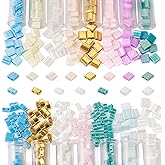 FASHEWELRY 395Pcs 15 Style 2-Hole Glass Seed Beads Sets Tila Beads Rectangle Craft Beads Rainbow Flat Square Beads 2 Hole Connector Beads Loose Spacer Beads for Bracelets Necklace Jewelry Making
