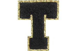 Letter Patches Varsity Glitters Chenille,3 PCS SPRT Iron on Black Letter Patch,Alphabet Cloth Patch for Team Costume Decoration 3.1in Height T (3 Pieces)