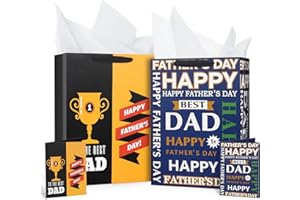 GonLei 2Pack13”Large Father's Day Gift Bag with Tissue Paper and Gift Cards,Happy Father's Day Gift Bag 2024,Men Gift Bag for Dads,Grandpas,Uncles, Dad Gift Bag(Blue,Black,Yellow)