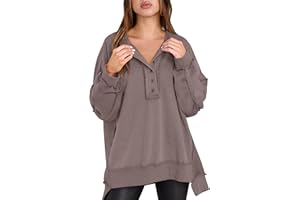Caracilia Women's Oversized Sweatshirts Long Sleeve Henley Button Down Pullover Hoodies Tunic Tops 2024 Trendy Fall Clothes