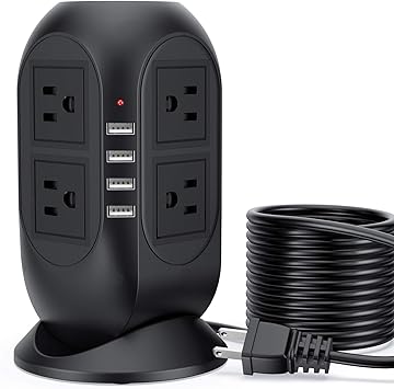 Amazon 延長コード 5m 電源タップ タワー たこあしコンセント 雷ガード Usb コンセント マルチタップ Ac口8個 Usbポート4口付き Oaタップ テーブルタップ ブラック Yundoo 電源タップ 通販