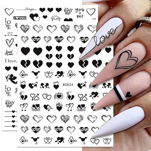 Elegant Stiletto Nail Art with Heart Patterns