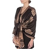 Sakkas Two Tone Floral Rose Reversible Pashmina Scarf Shawl Wrap Stole for Women