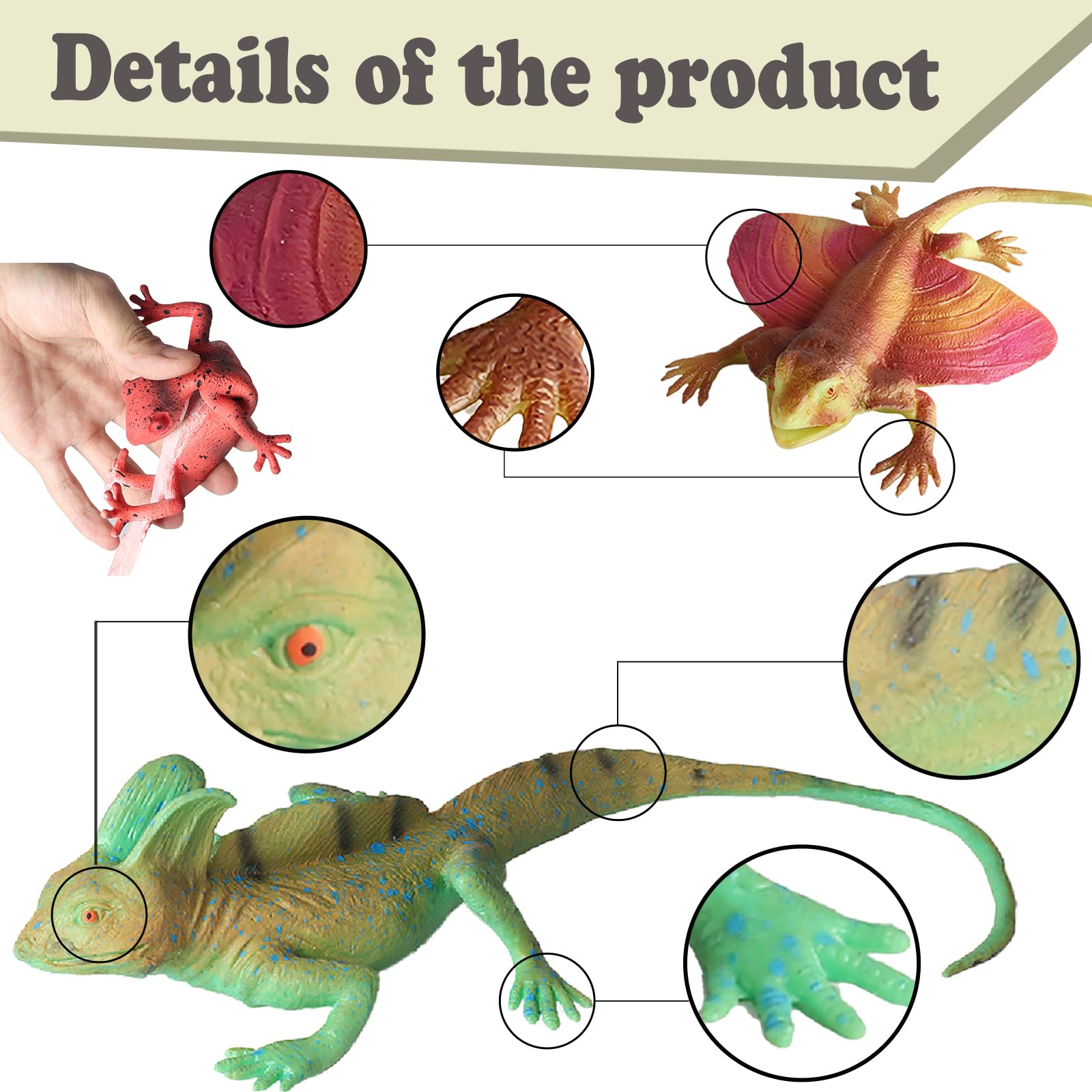 8PCS Plastic Squishy Lizard Toys, Stretchy Rubber Figures, Realistic Soft Reptile Toys for Kids, Party Decoration Figurines Set