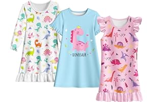 LQSZ Girls Nightgowns 3-Pack Toddler Nightdress Dress Sleepwear Pajamas for Girls 3-10 Years