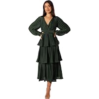 wide sleeve midi dress Green Flounce Sleeve Midi Dress