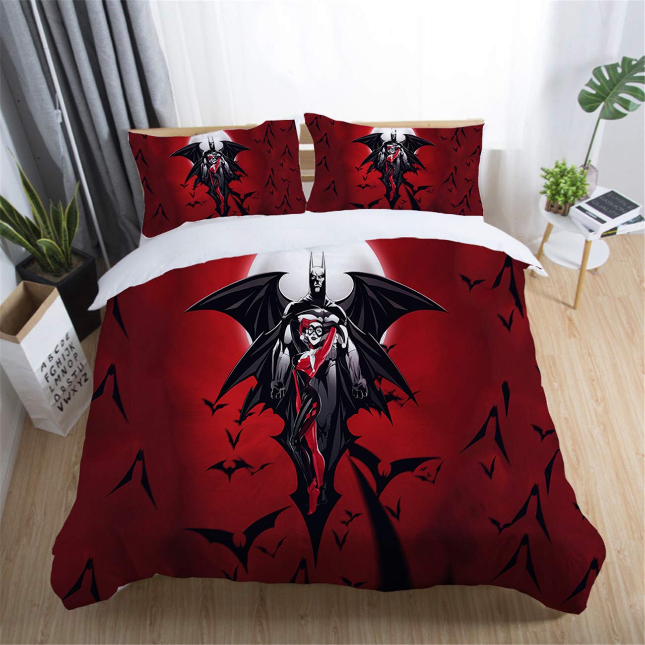 AMTAN 3D Batman Duvet Cover Set for Kids Marvel Heroes Batman Bedding 100% Microfiber for Boys Girls Teenager Bed Set 3 Pieces 1 Duvet Cover+2 Pillowcase King Size