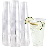 FOCUSLINE 100 Pack 16 oz Clear Plastic Cups, Disposable Cups Large Reusable Plastic Tumblers, Heavy-duty Clear Hard Cups 16 Ounce for Wedding Party, Thanksgiving, Halloween, Christmas
