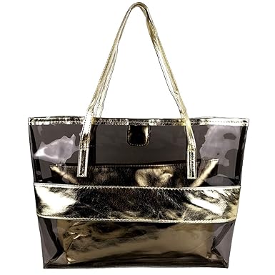 Prefer To life Top Handle Tote Bags,Vinyl Handbag and Purses - 2pcsHobo Satchels for Women,Girl (Middle, Gold)