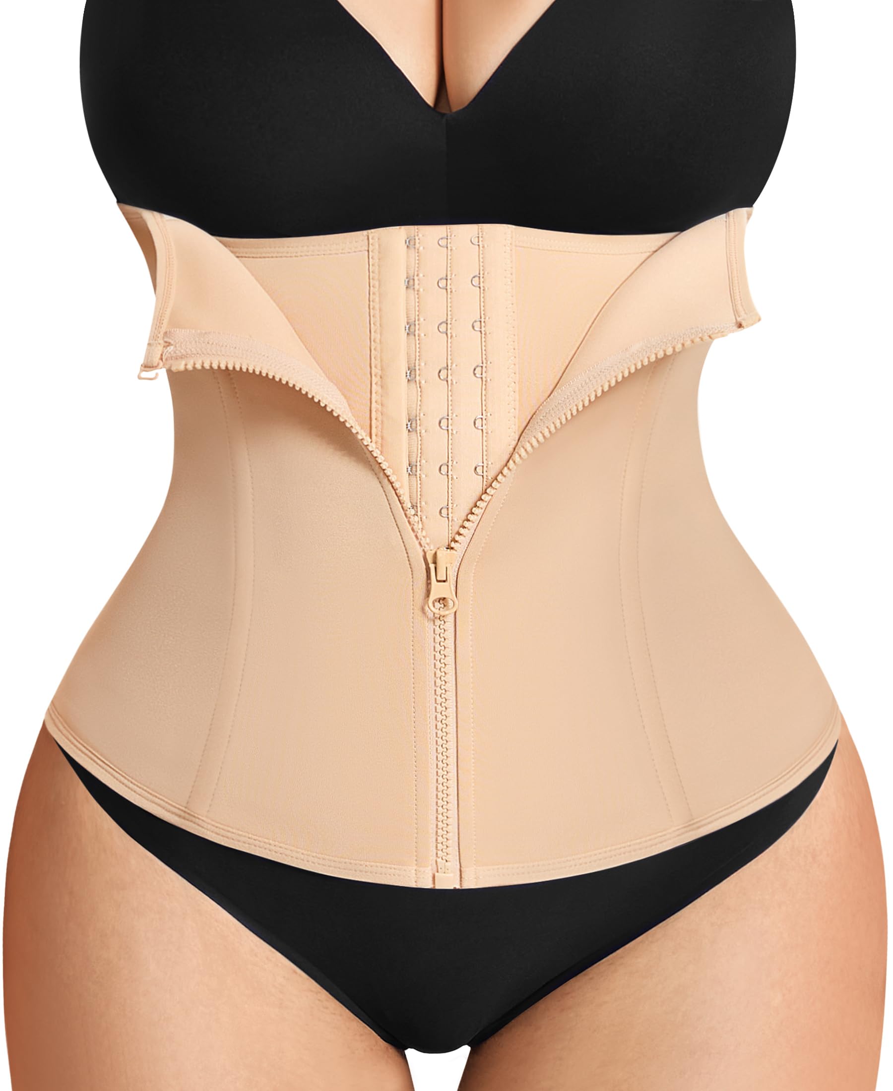 Photo 1 of URSEXYLY Women Waist Trainer Corset Zipper Hook Shapewear Double Control Body Shaper Tummy Control Waist Cincher (M, Waist 29.1-31.4 Inch, Beige Corset)