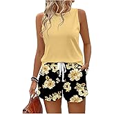 SOLY HUX Women's Plus Size 2 Piece Summer Vacation Outfits Sleeveless Tank Tops and Floral Print Shorts Set