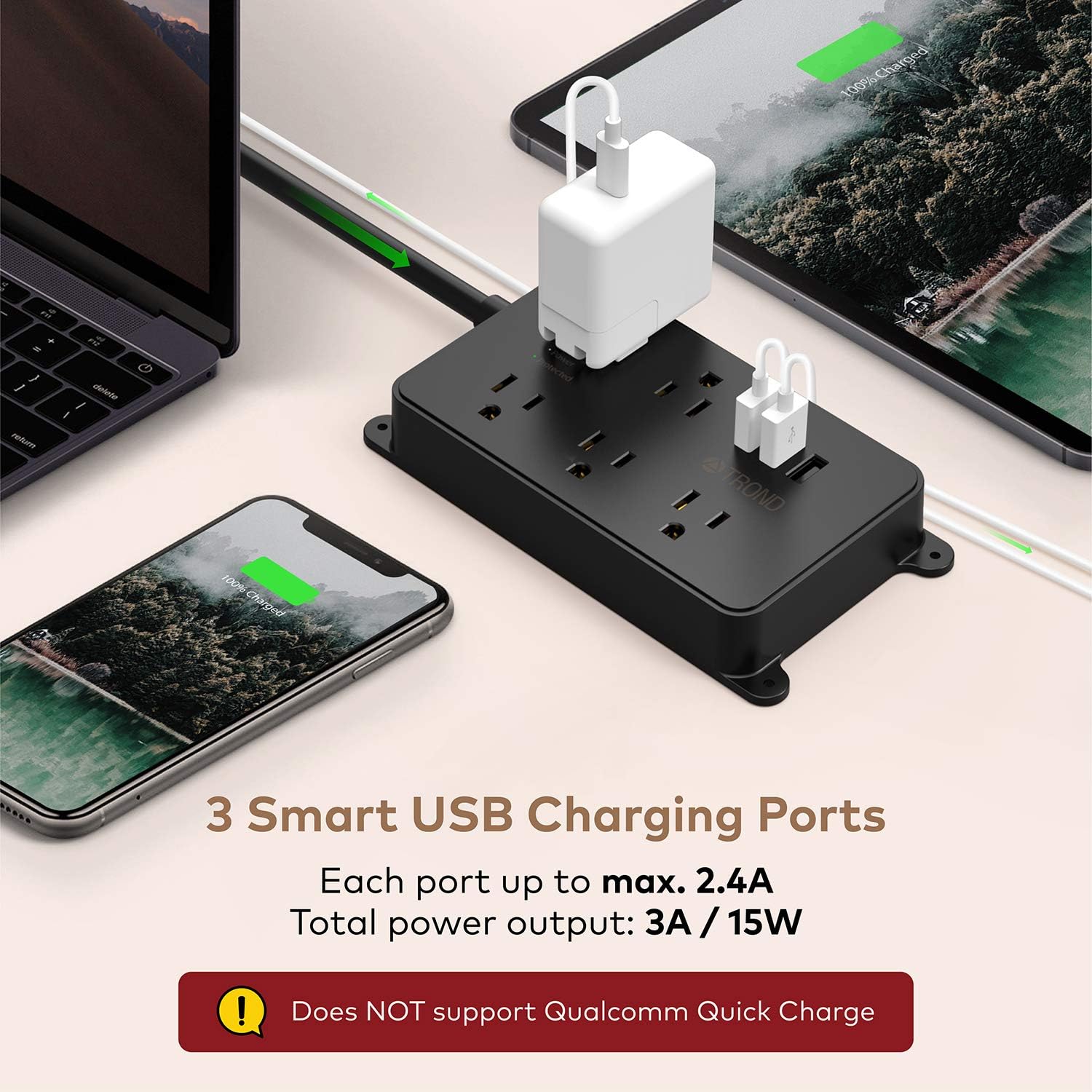 Power Strip with USB, TROND Surge Protector Flat Plug with 5 Widely-Spaced Outlets, ETL Listed, 1300 Joules, Wall Mountable 5ft Extension Cord, for Kitchen Garage Laundry Room Behind TV, Black: Electronics