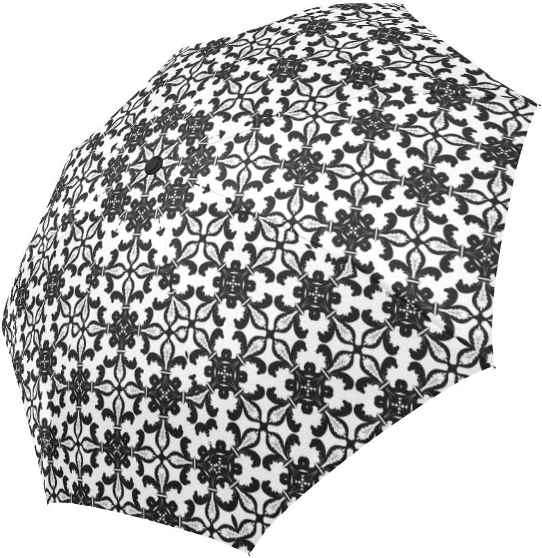 Amazon Com Interestprint Black And White Fleur De Lis Floral Art Windproof Automatic Open And Close Folding Umbrella Travel Lightweight Outdoor Umbrella Rain And Sun Garden Outdoor