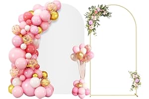 HZDEYING 7.2FT Metal Arch Backdrop Stand and Cover Set, Gold Wedding Backdrop Arch Stand with Cover, Balloon Arch Stand with White Arch Cover for Birthday Party Baby Shower Graduation Ceremony Decorations
