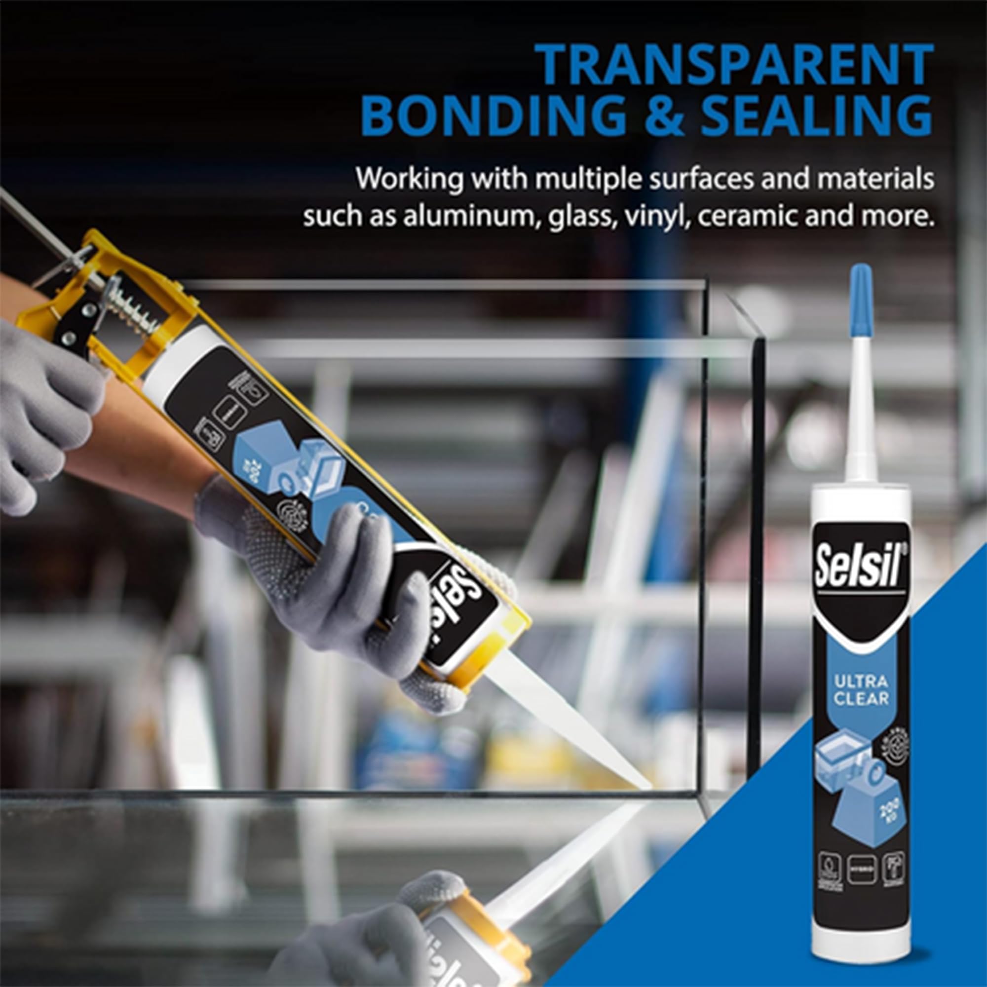 SELSIL Ultra Crystal Clear Mounting Adhesive & Sealant - Indoor & Outdoor Adhesive Tough & Flexible Construction Adhesive, 100% Transparent Bonding and Sealing Waterproof Adhesive (9.8 fl oz/290 mL)