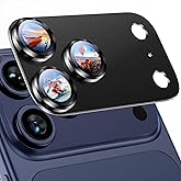Uyiton Compatible with iPhone 17 Pro Max Camera Lens Protector - [Not Easy to Break][Strong Adsorption][Case-Friendly] Metal Tempered Glass Rear Camera Screen Cover - Black Titanium