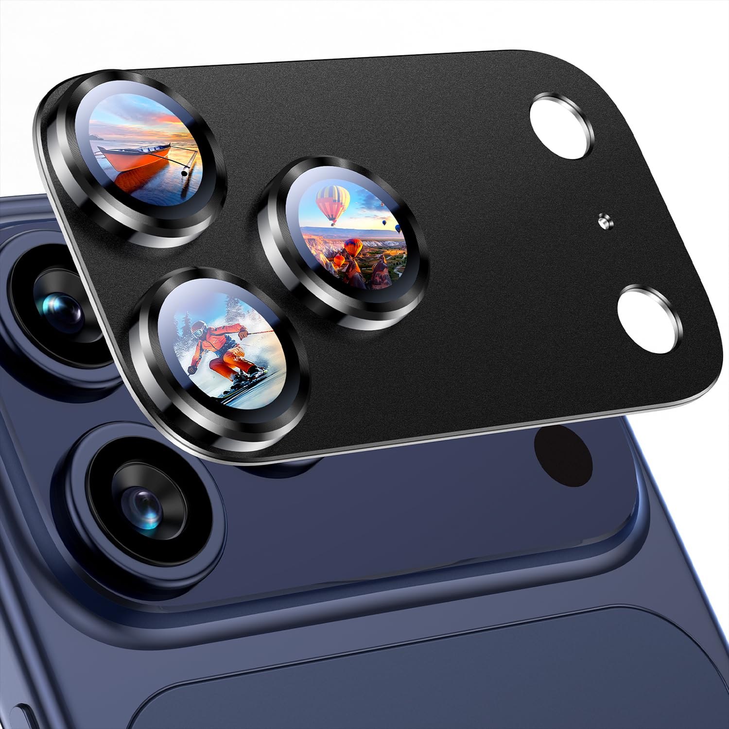 Photo 1 of Uyiton Compatible with iPhone 17 Pro Max Camera Lens Protector - [Not Easy to Break][Strong Adsorption][Case-Friendly] Metal Tempered Glass Rear Camera Screen Cover - Black Titanium