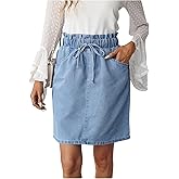 SHENHE Women's Elegant A Line Denim Skirt High Waist Paper Bag Jean Short Skirt with Pockets