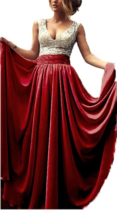 Babyonlinedress Ball/Abendkleid Lang V-Ausschnitt Pailletten Chiffon Ärmellos 32-46