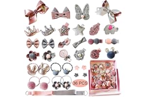 36 Pcs Hair Clips Baby Girl's Clip Bow-Knot Set Assorted Accessories Cute Bows Elastic Ties Gift
