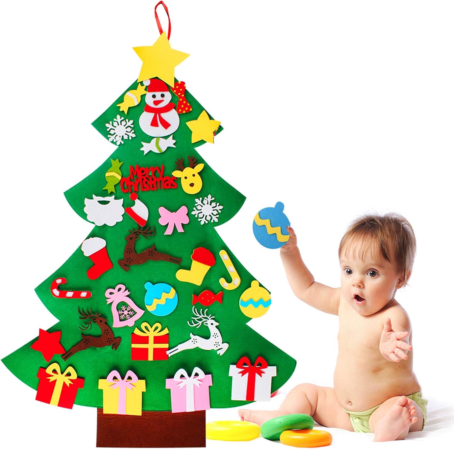 Aipaide Felt DIY Trees,3ft DIY Felt Decorations Tree with 31PCS Detachable Ornaments for Kids Toddlers Xmas Gifts Door Wall Hanging Decorations