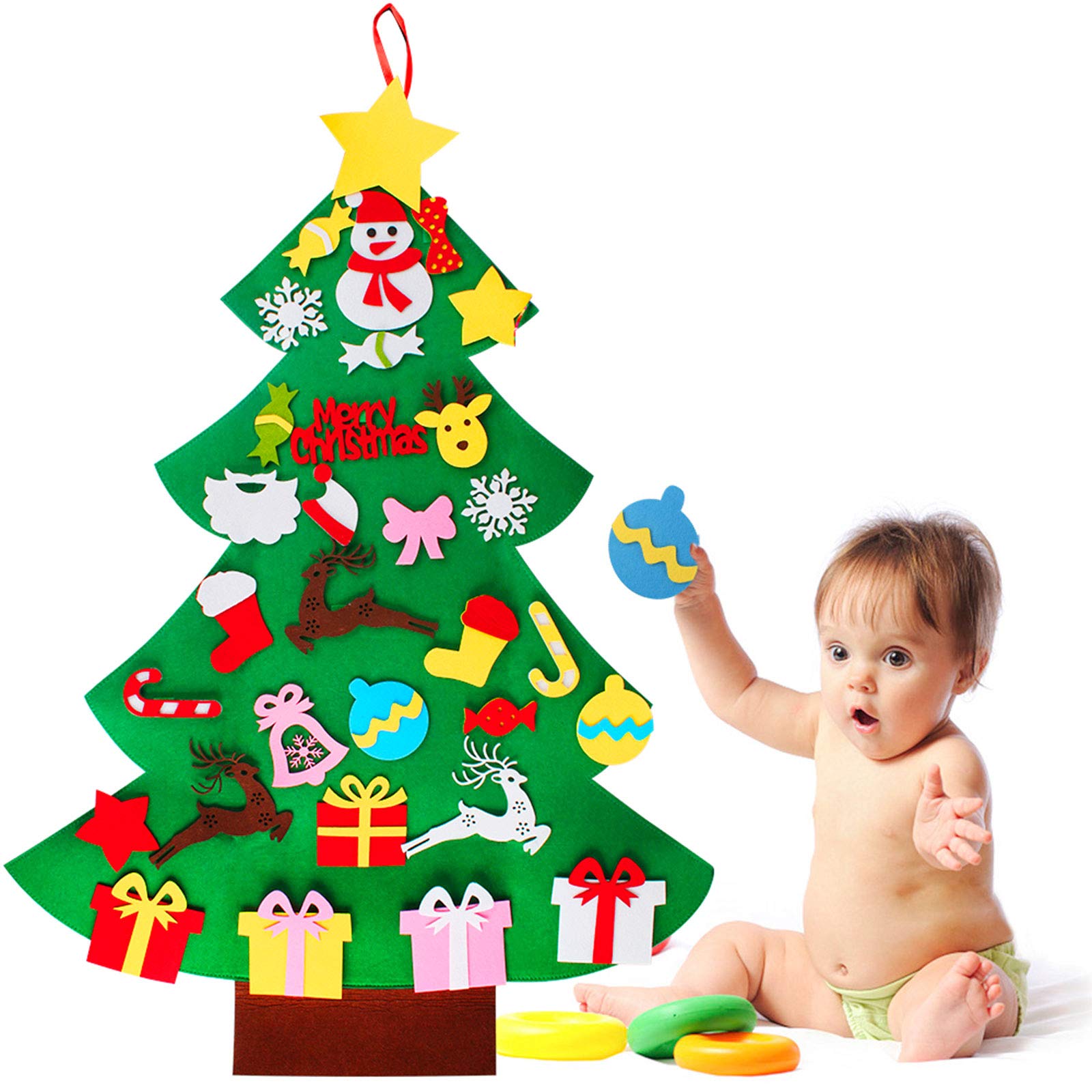 Aipaide Felt DIY Trees,3ft DIY Felt Decorations Tree with 31PCS Detachable Ornaments for Kids Toddlers Xmas Gifts Door Wall Hanging Decorations