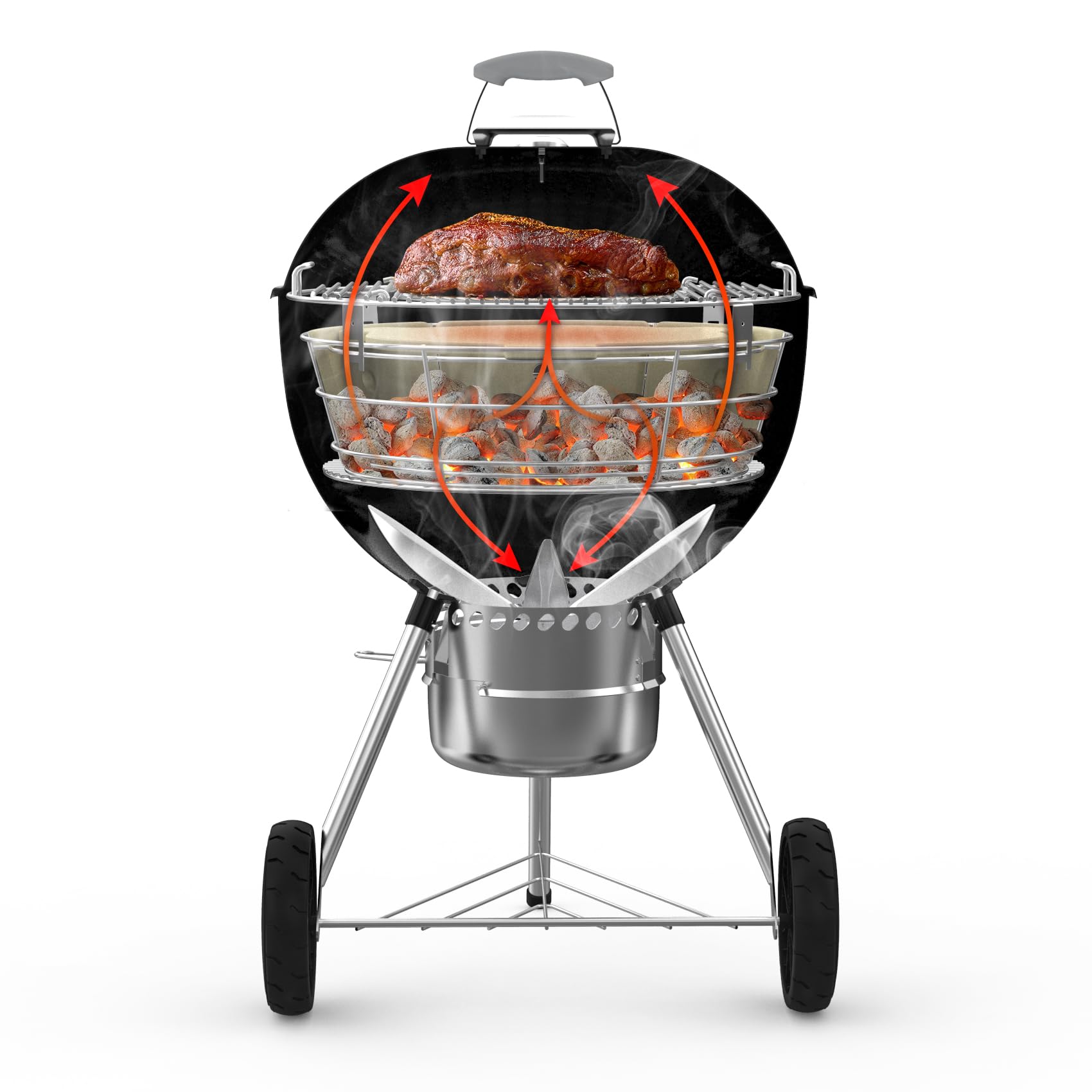 onlyfire Räucherbox Kit mit Edelstahl Holzkohlekorb, Hitzeabweiser und 4 Grillrost Erhöhungen, Räucherkammer Grillzubehör für Weber 57 cm Kettle Holzkohlegrill 3