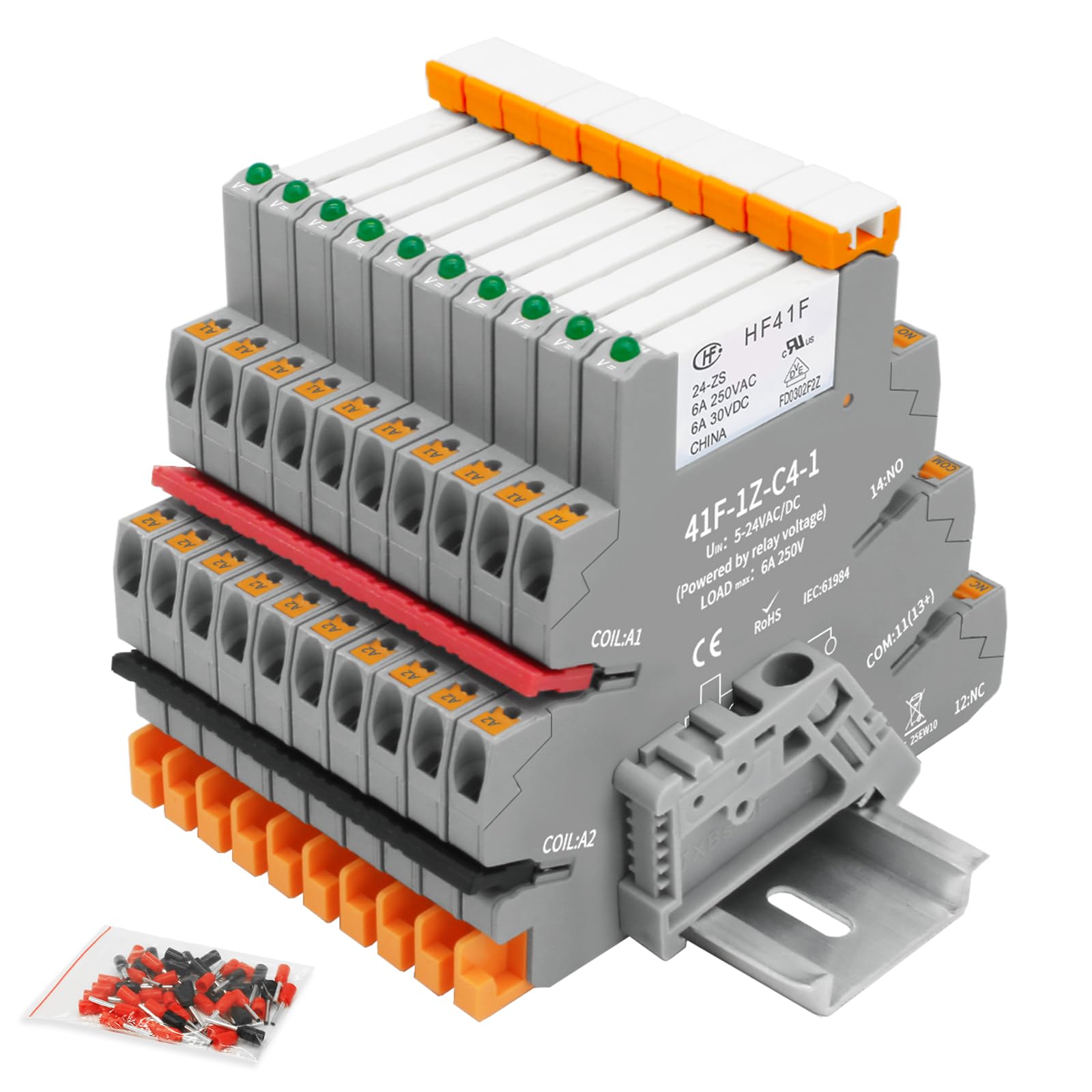 Photo 1 of (10pcs) 24V Relays,din Rail,24V Coil dc/ac,Silm,PLC Signal Relay,HF41F/12-ZS 5 Pin 1NO 1NC 6A SPDT with LED Indicator SPDT with Jumper with Socket Base,24 Volt Relay dc,Load MAX 6A 250VAC/30VDC