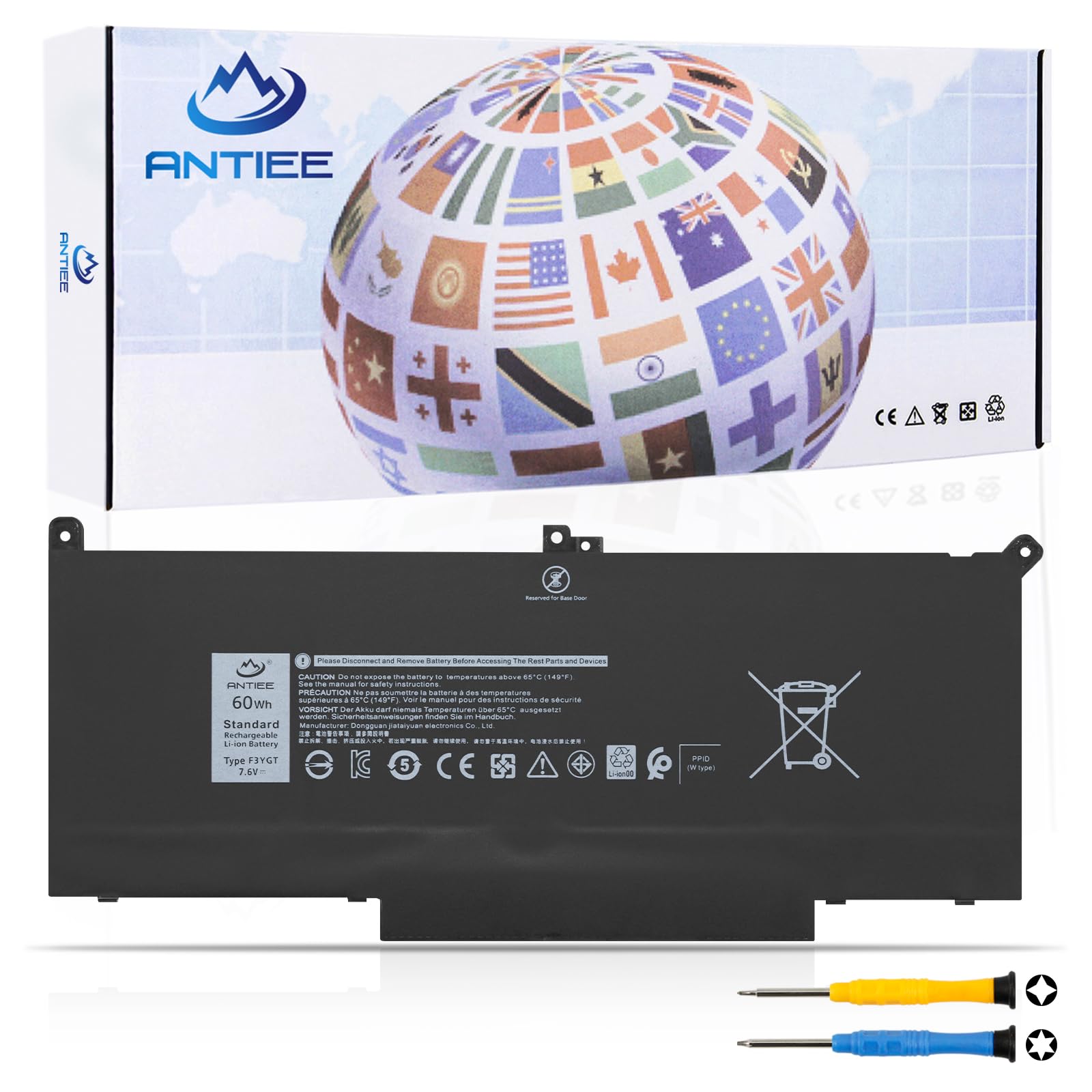 ANTIEE F3YGT Laptop Battery for Dell Latitude 12 7000 7280 7290 Latitude 7380 7390 7480 7490 E7480 E7280 Notebook 0F3YGT DM3WC DM6WC 0DM3WC 2X39G KG7VF V4940 451-BBYE 7.6V 60Wh