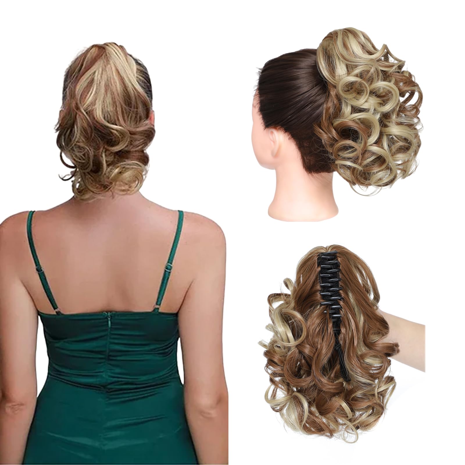 25cm Wavy Claw Clip on Ponytail Hair Extensions, Curly Ponytail Extension Jaw Clip pony tail hair pieces for women Girls Fake Pony Tail Hairpieces