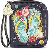 CHALA Zip Around Wallet, Wristlet, 8 Credit Card Slots, Sturdy Pu Leather - Flip Flop - Navy