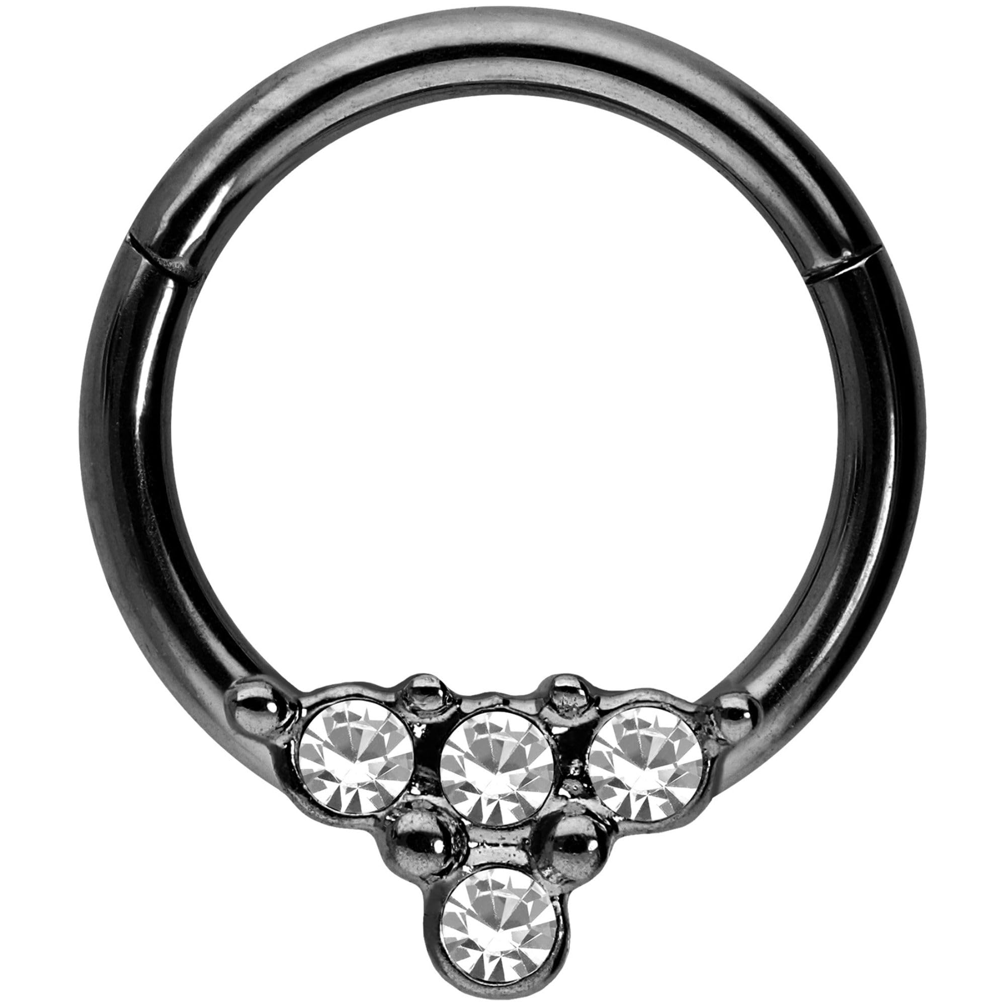 PIERCINGLINE segment ring clicker with 4 crystals made of surgical steel - piercing for ear, septum, tragus or helix in black colour