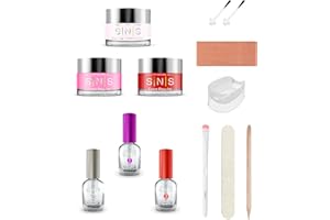 SNS HEALTHY NATURAL NAILS SNS Nail Dip Powder & Base Coat Nail Polish, Dip Powder Starter Kit (Hot Pink & Red) - Includes Foundation Powder, Dip Activator & Top Coat, Replacement Brush, Wood Pusher, Nail File & French Dip Mold